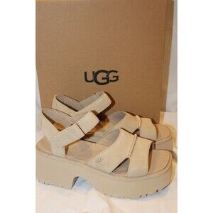 UGG New Heights Ankle Strap Beige Leather Platform Sandals Women Size 9 NIB